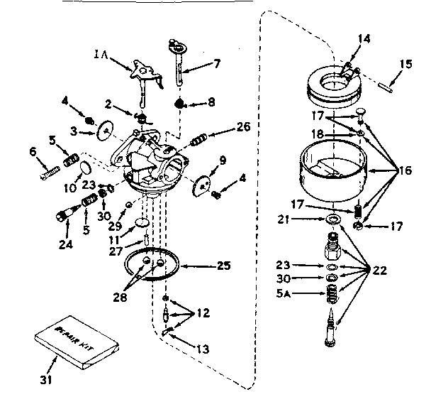 Carburetor No. 631454 Diagram and Parts List for 143626122  Craftsman Engine