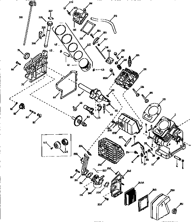 Basic Engine Diagram and Parts List for 143955007  Craftsman Engine