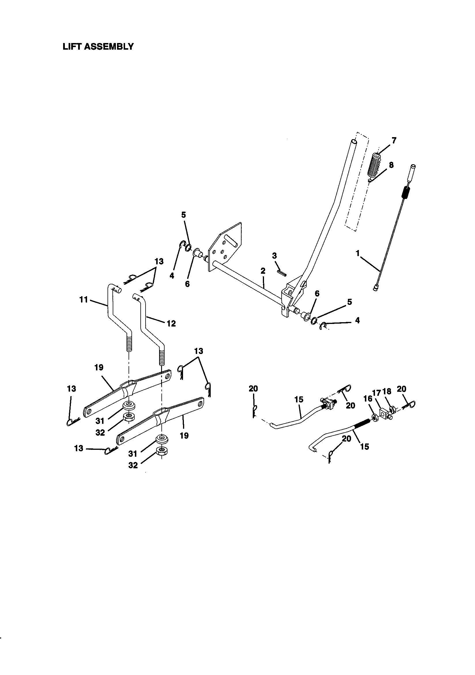 Lift Assembly Diagram and Parts List for 917271012  Craftsman Lawn Tractor