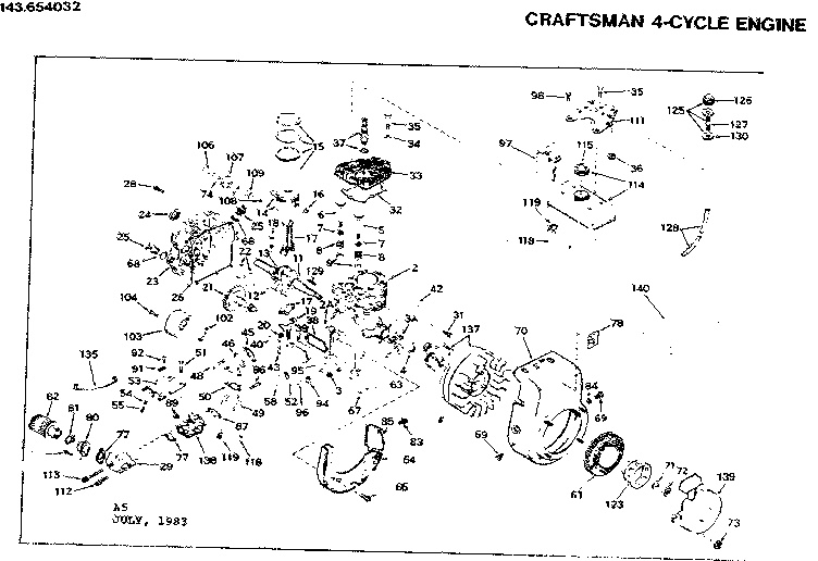 Replacement Parts Diagram and Parts List for 143654032  Craftsman Engine