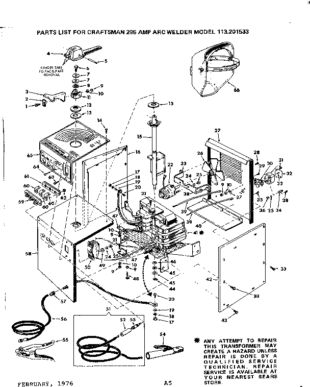 Unit Diagram and Parts List for 113201533  Craftsman Welder