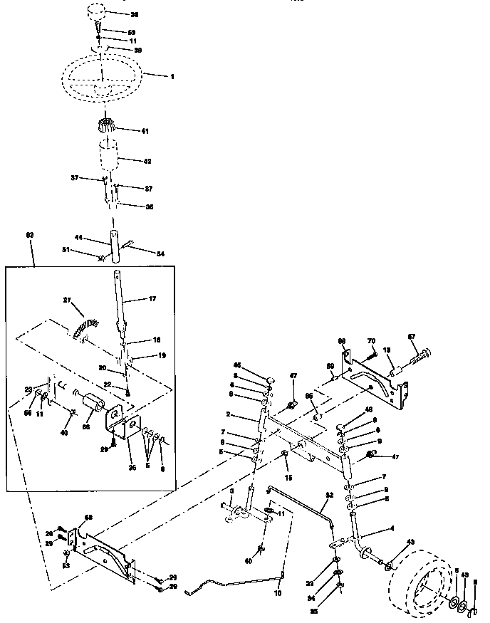 Steering Assembly Diagram and Parts List for 917258512  Craftsman Lawn Tractor