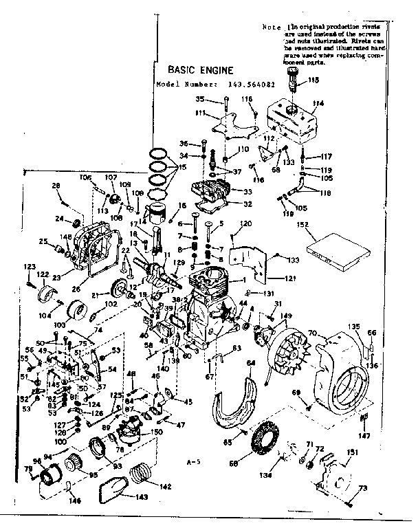 Basic Engine Diagram and Parts List for 143564082  Craftsman Engine