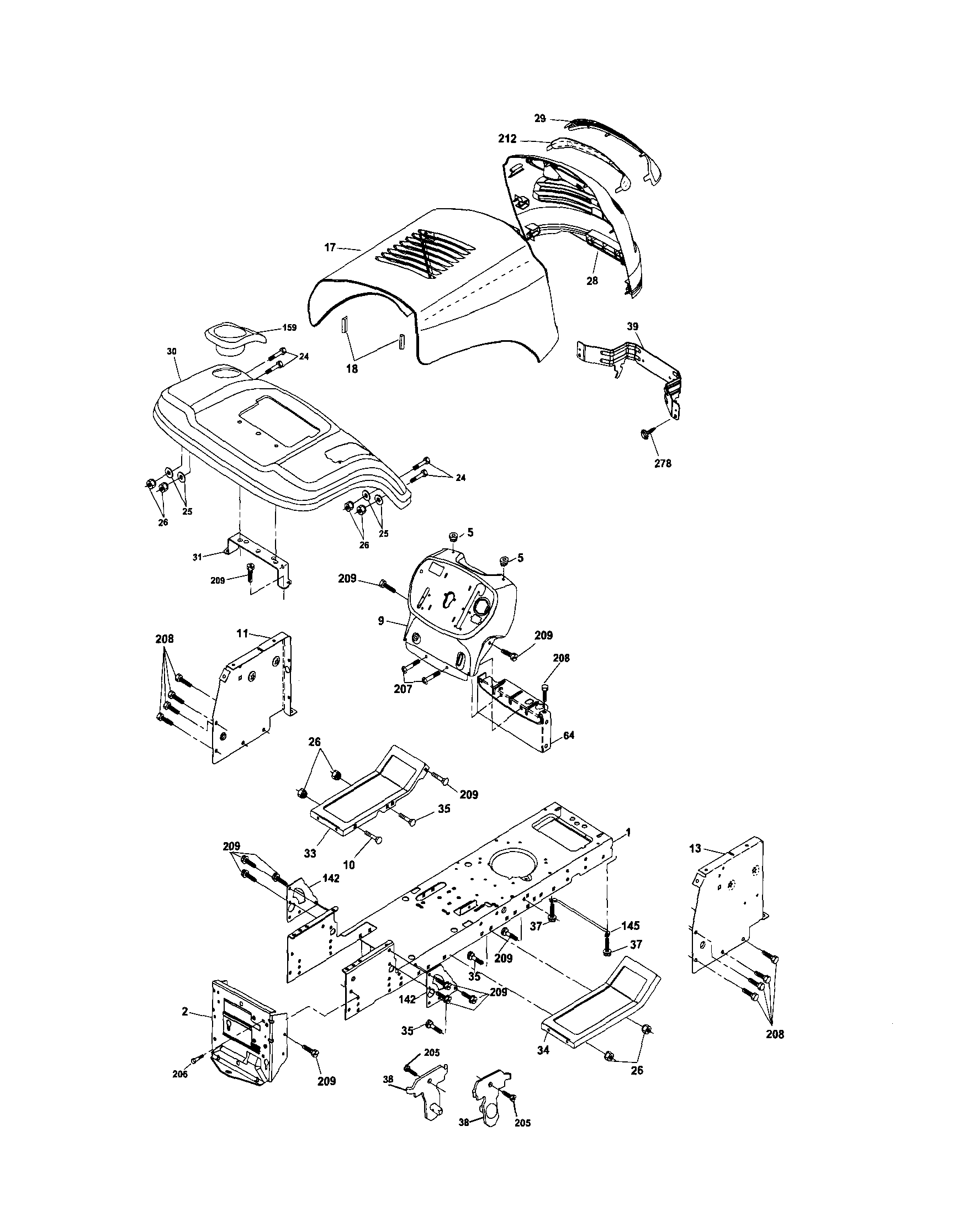 Chassis/enclosures Diagram and Parts List for 917287051  Craftsman Lawn Tractor