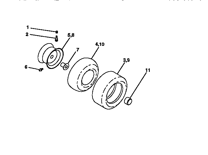 Wheels And Tires Diagram and Parts List for 917258513  Craftsman Lawn Tractor
