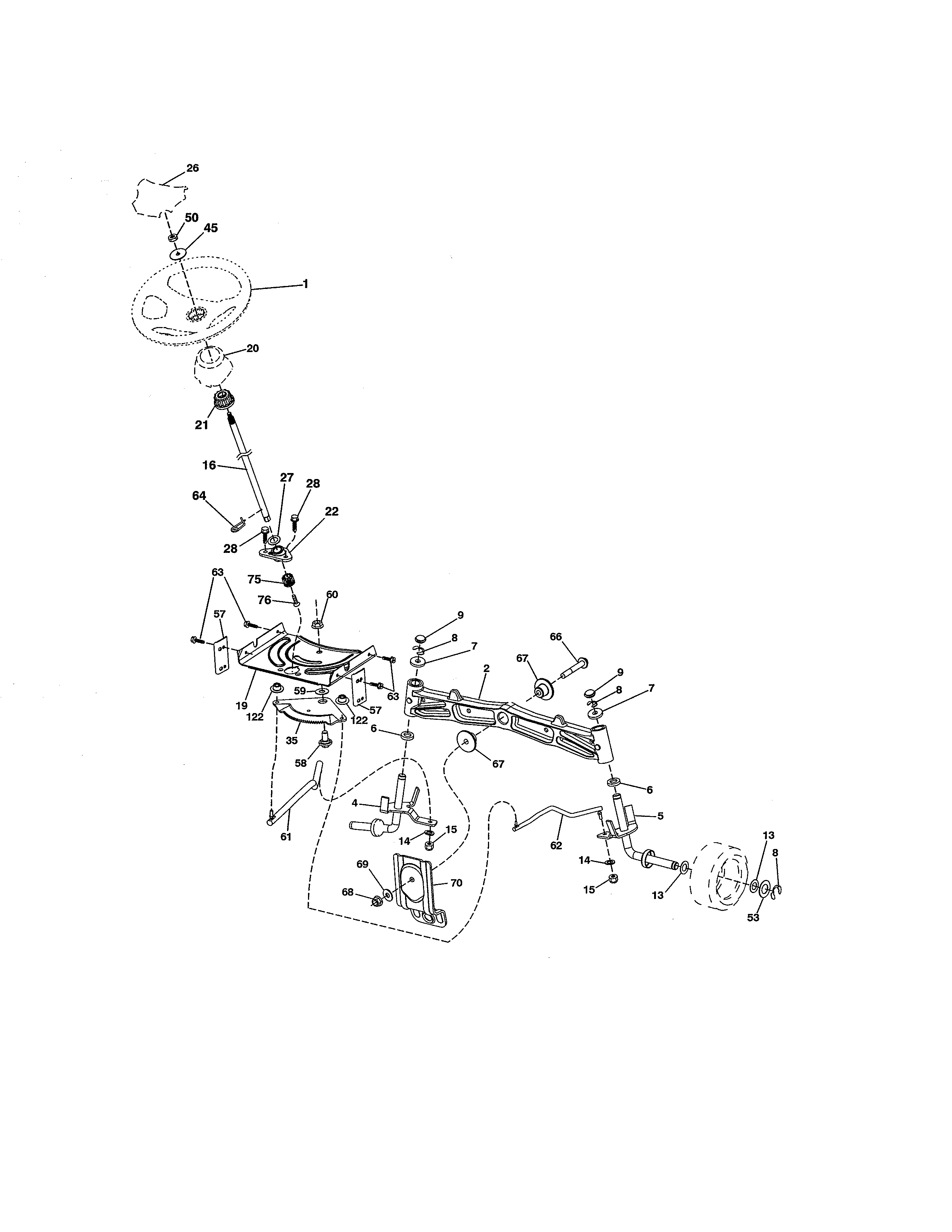 Steering Diagram and Parts List for 917255745  Craftsman Lawn Tractor
