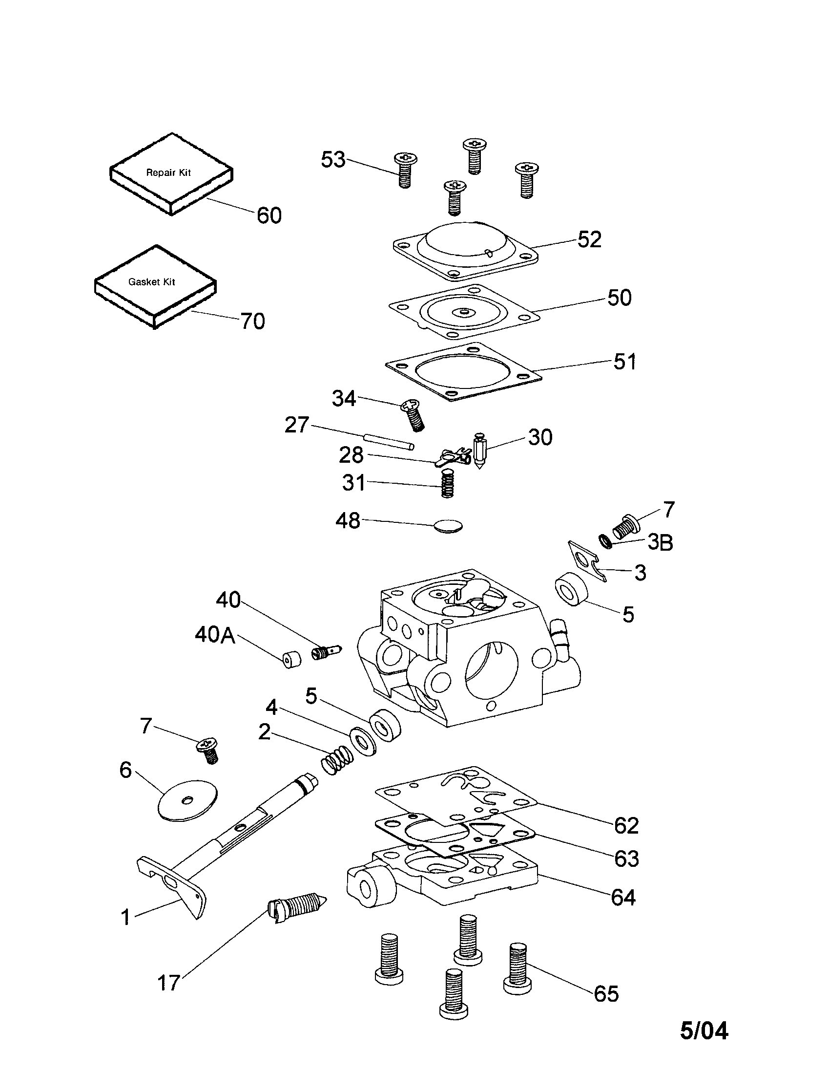 Carburetor Diagram and Parts List for 143640347  Craftsman Lawn Mower