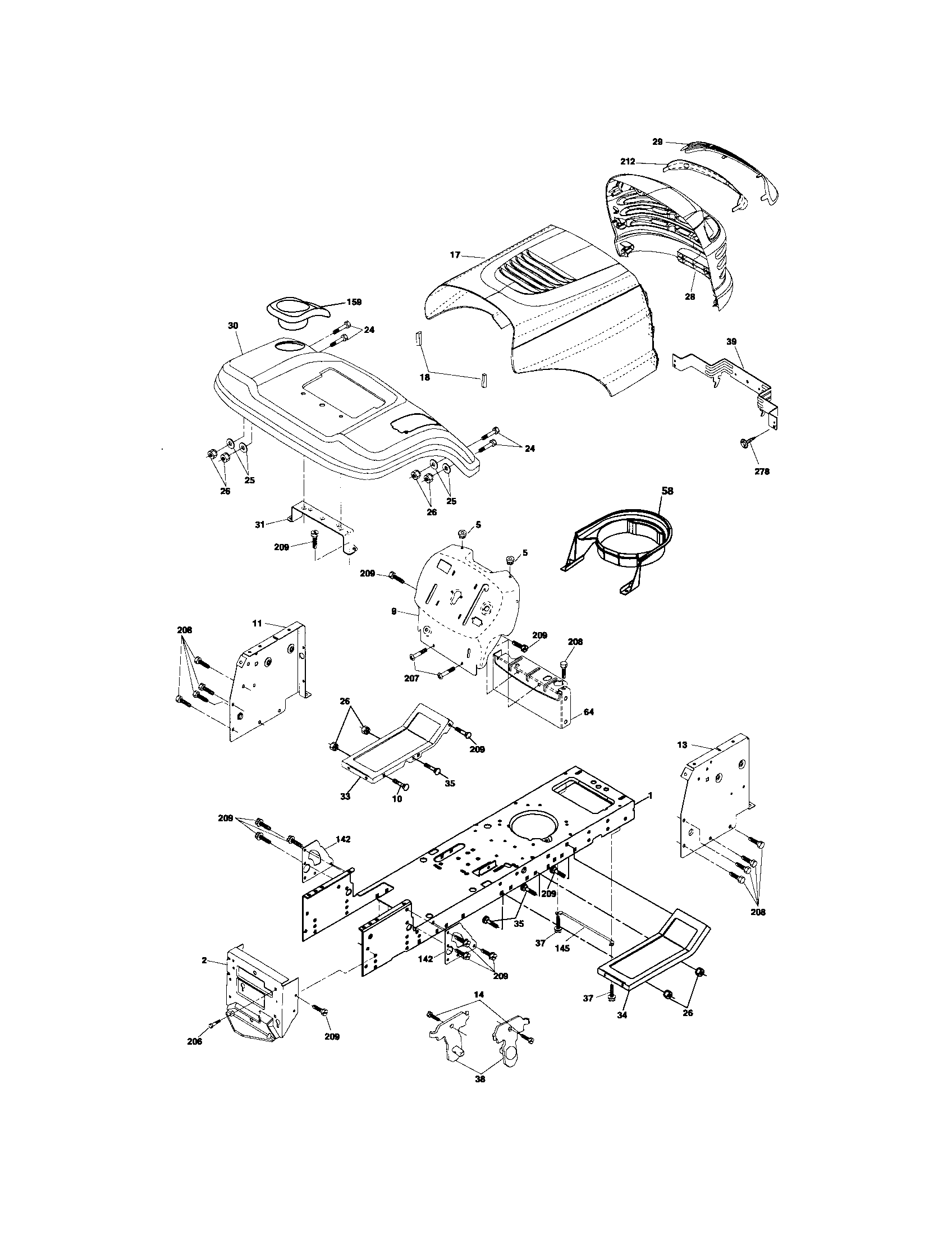 Chassis And Enclosures Diagram and Parts List for 917275520  Craftsman Lawn Tractor