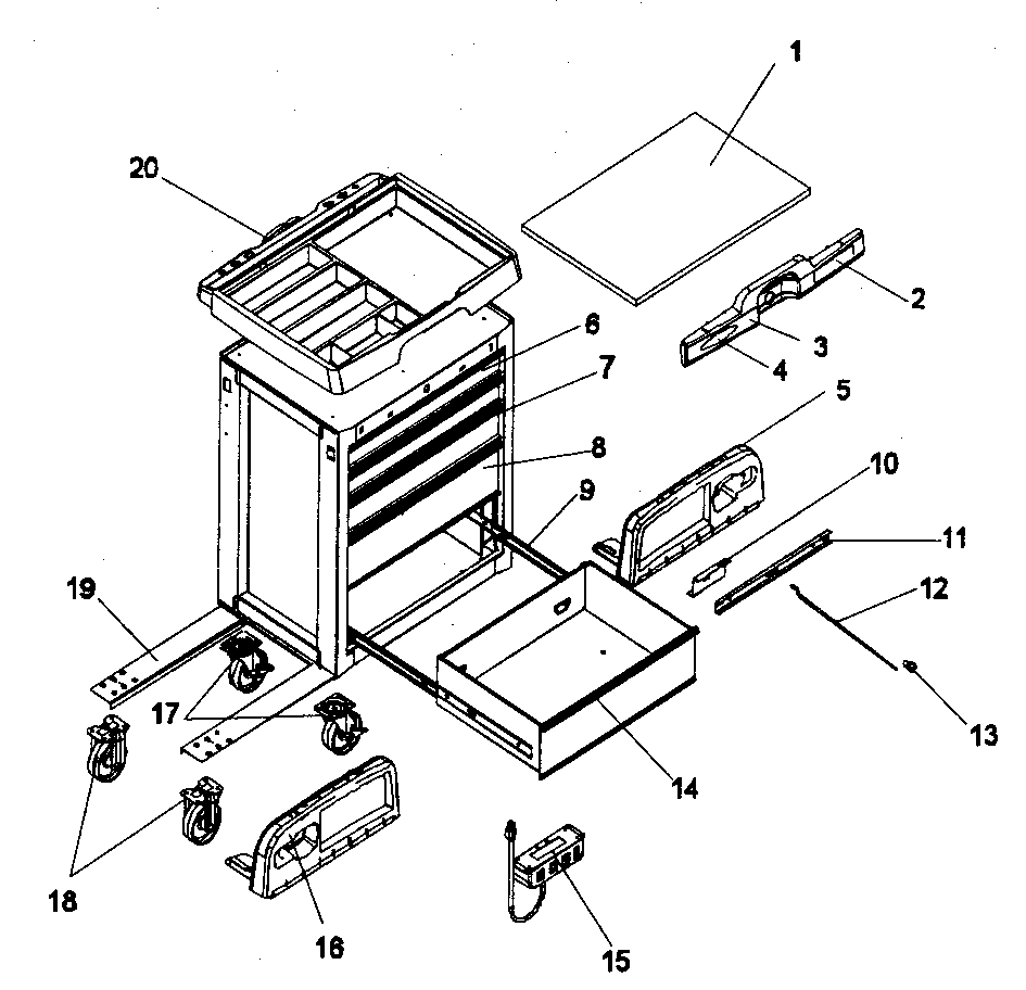 Cabinet Parts Diagram and Parts List for 706594983  Craftsman Tool Stand & Cart