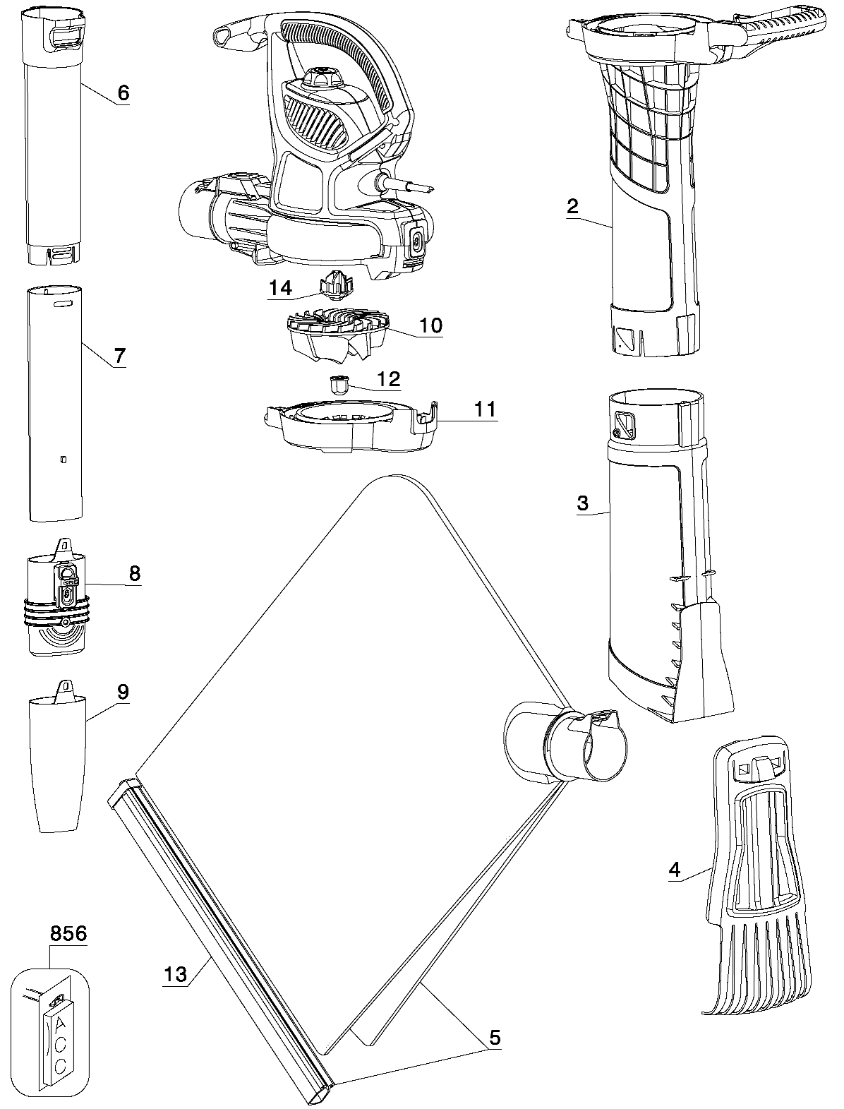 Default Diagram and Parts List for 74828 Type 1 Craftsman Leaf Blower / Vacuum