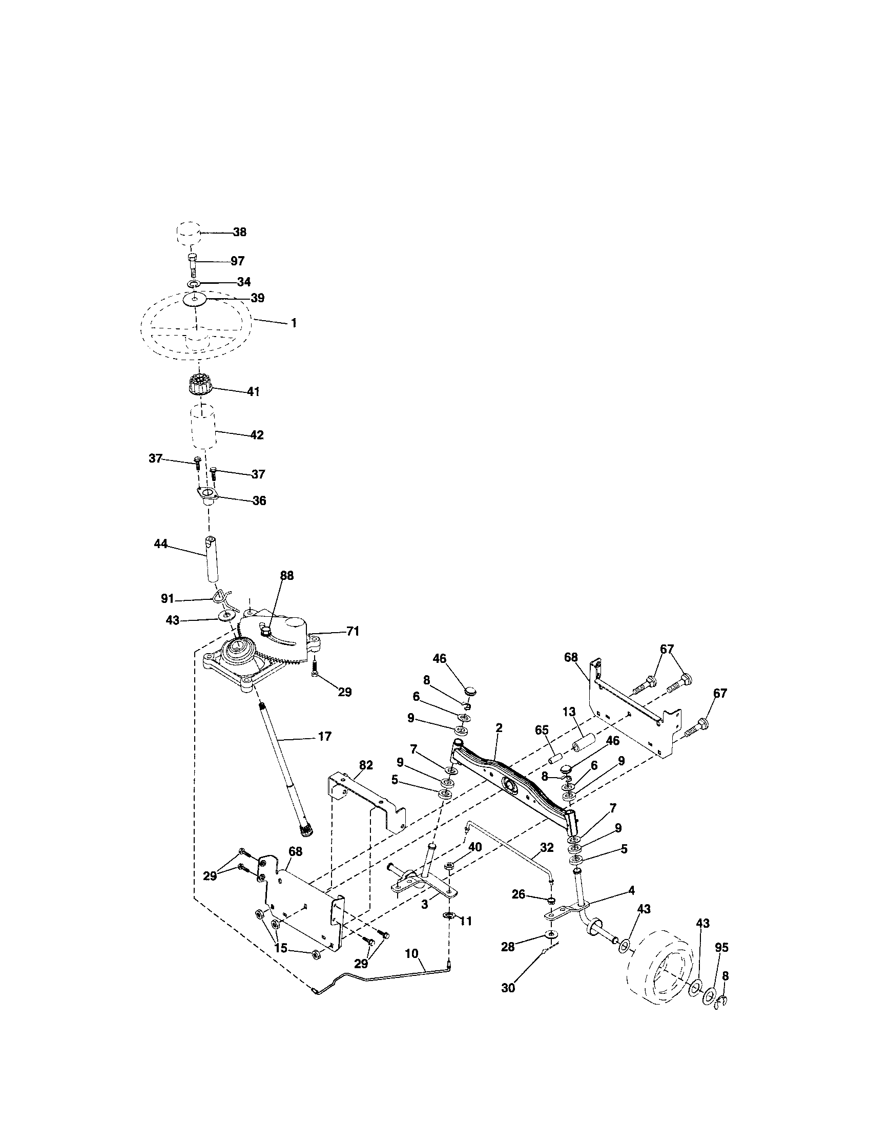 Steering Assembly Diagram and Parts List for 917287054  Craftsman Lawn Tractor