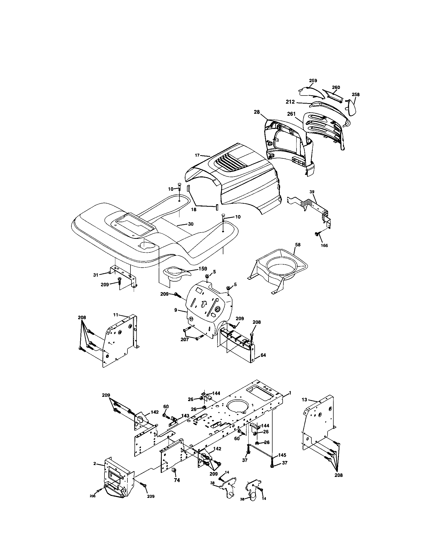 Chassis And Enclosures Diagram and Parts List for 917273143  Craftsman Lawn Tractor