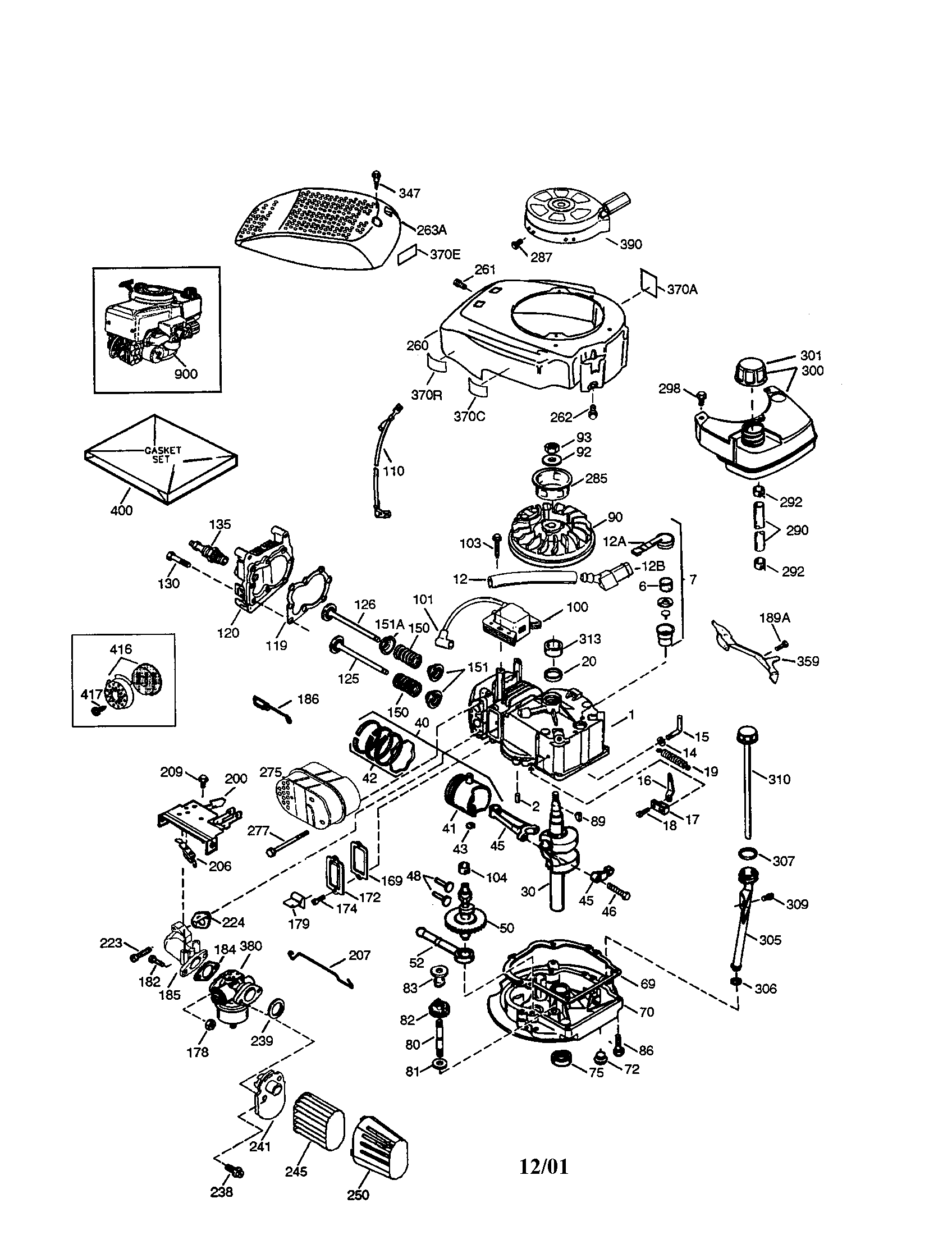 4-cycle Engine Diagram and Parts List for 143006508  Craftsman Engine