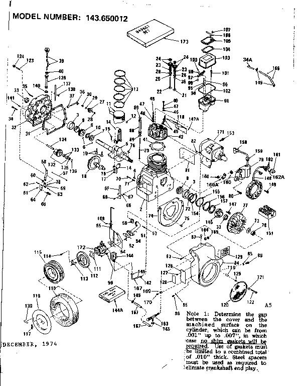 Engine Diagram and Parts List for 143650012  Craftsman Engine