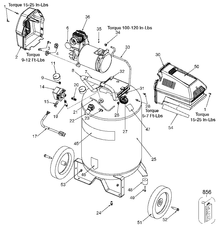 Default Diagram and Parts List for 919-16870 Type 0 Craftsman Compressor