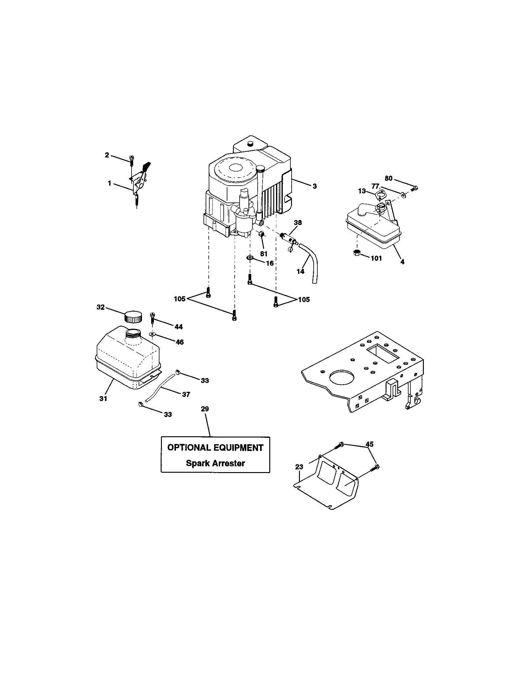 Engine Diagram and Parts List for 917272065  Craftsman Lawn Tractor