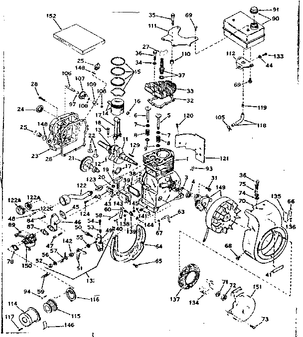 Basic Engine Diagram and Parts List for 143611092  Craftsman Engine