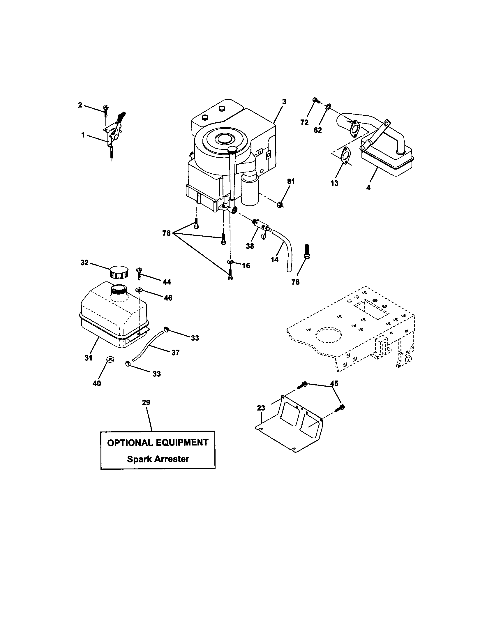 Engine Diagram and Parts List for 917271531  Craftsman Lawn Tractor