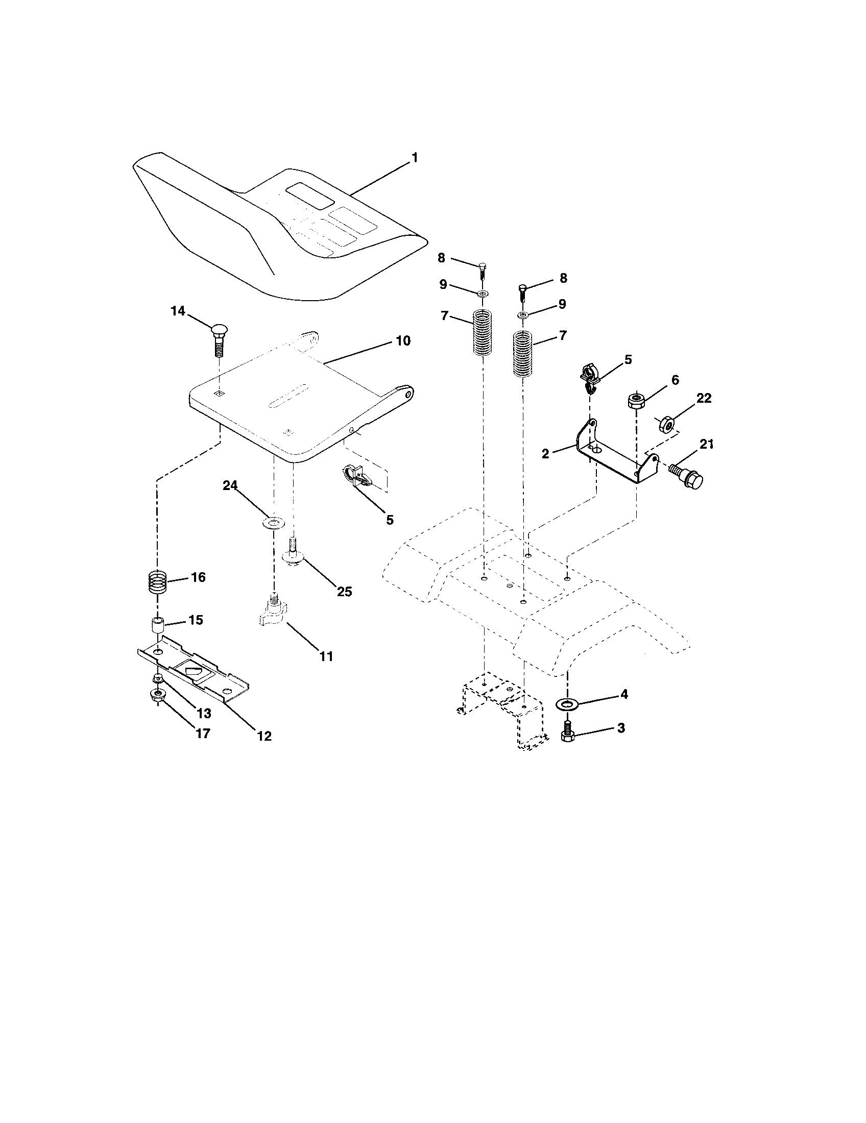 Seat Assembly Diagram and Parts List for 917277130  Craftsman Lawn Tractor