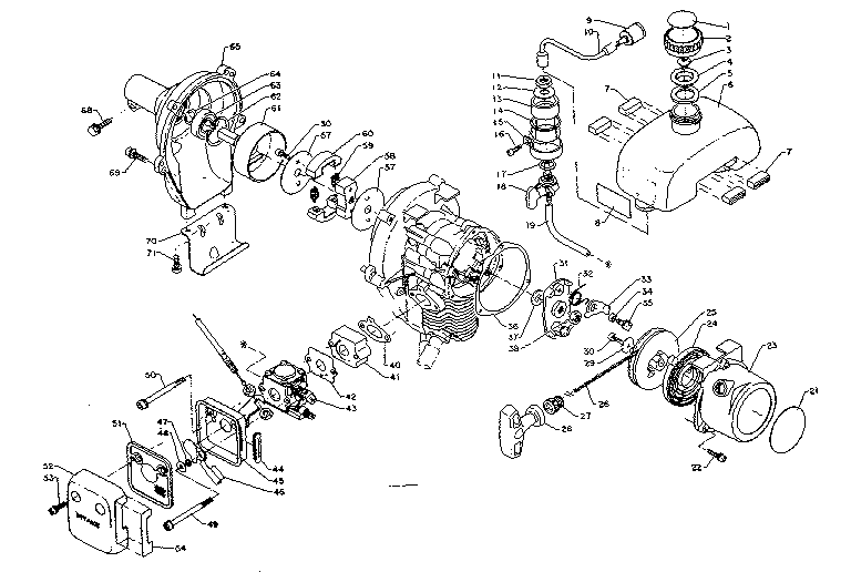 Fuel Tank, Recoil Starter And Clutch Diagram and Parts List for 271281710  Craftsman Trimmer