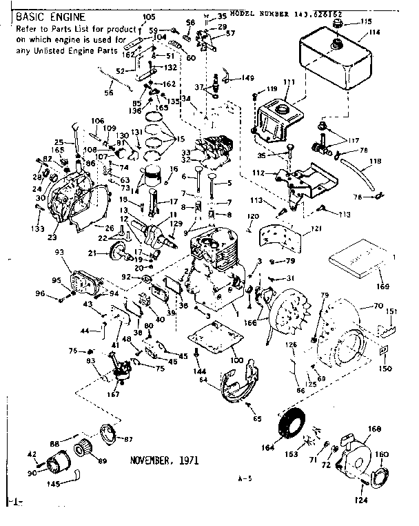 Basic Engine Diagram and Parts List for 143626162  Craftsman Engine