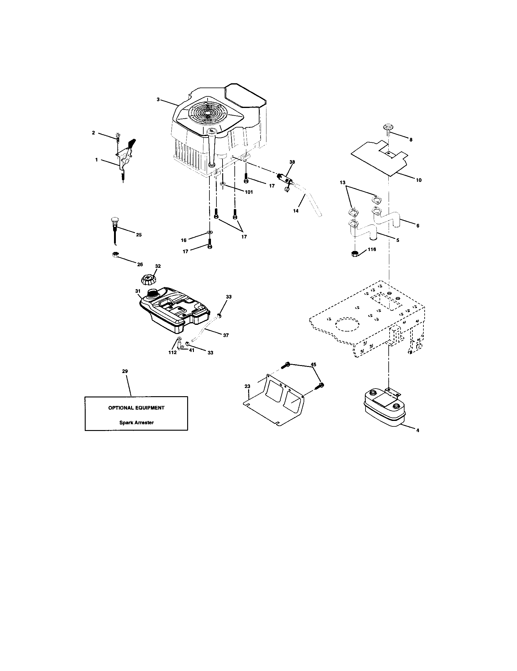 Engine Diagram and Parts List for 917273241  Craftsman Lawn Tractor