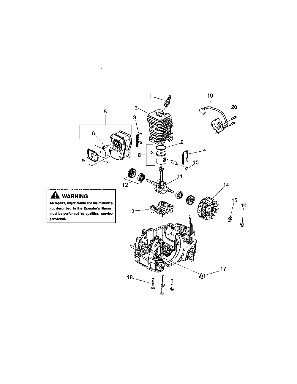 Cylinder Diagram and Parts List for 358740180  Craftsman Chainsaw