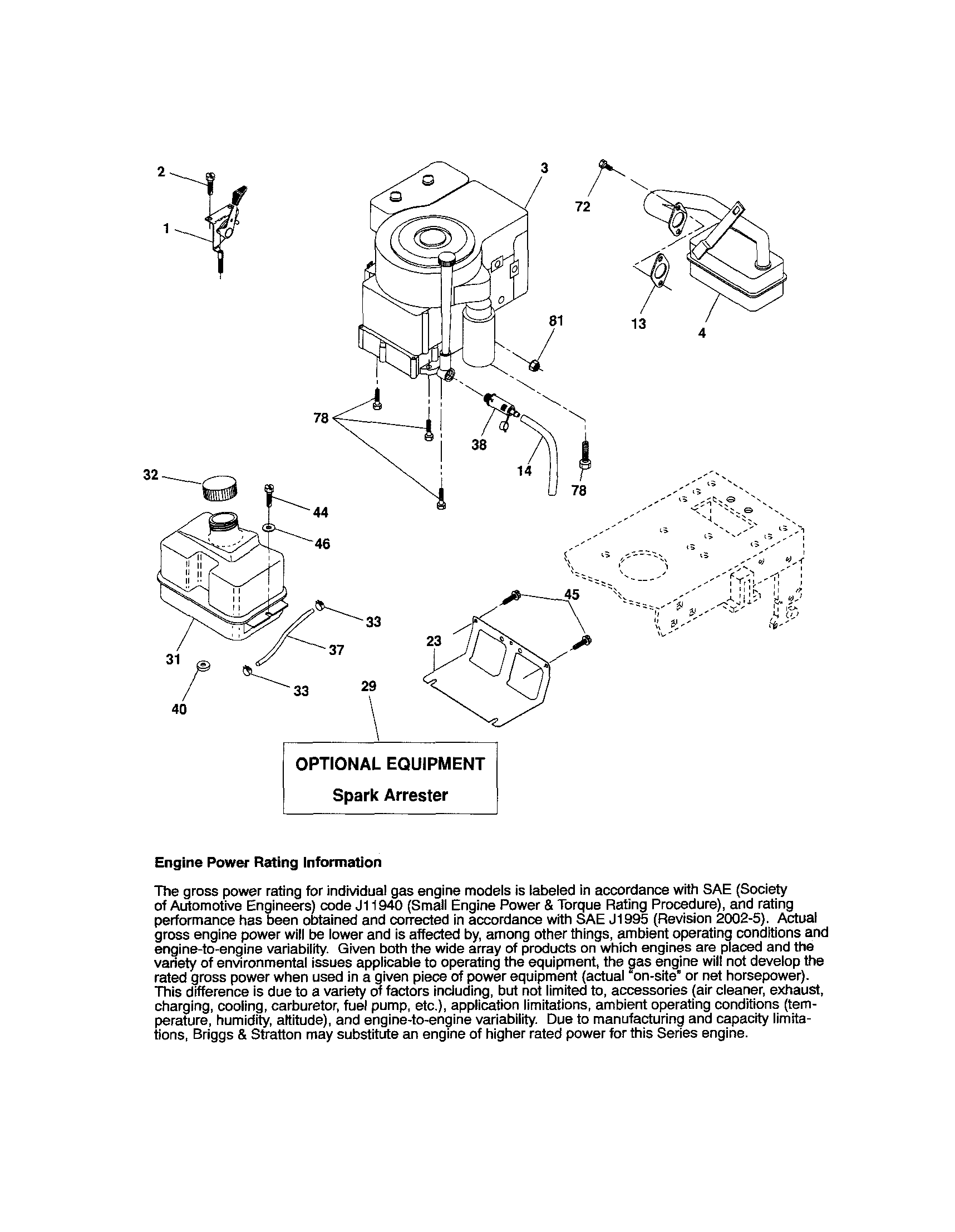 Engine Diagram and Parts List for 917287052  Craftsman Lawn Tractor