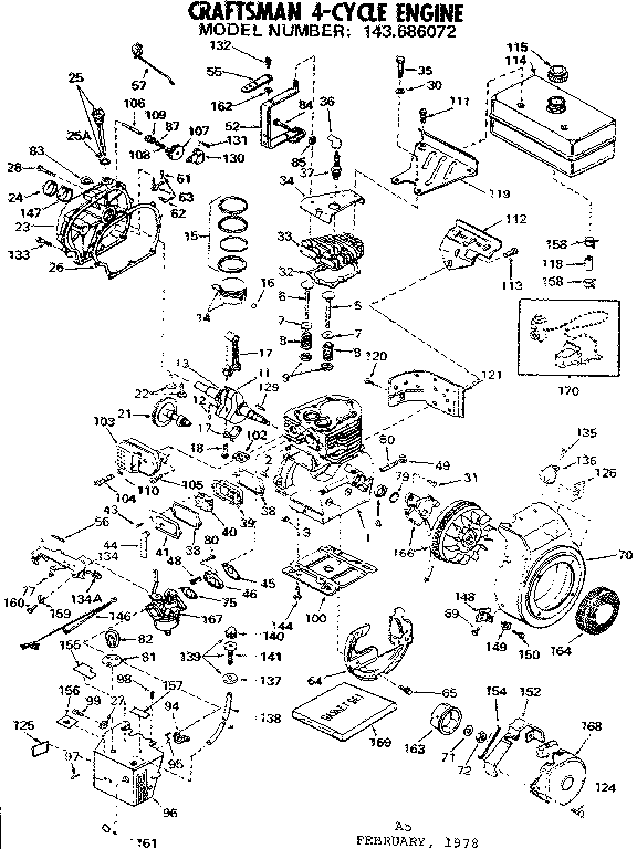 Replacement Parts Diagram and Parts List for 143686072  Craftsman Engine