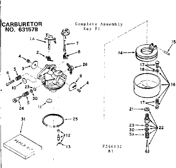Carburetor Diagram and Parts List for 143246132  Craftsman Engine
