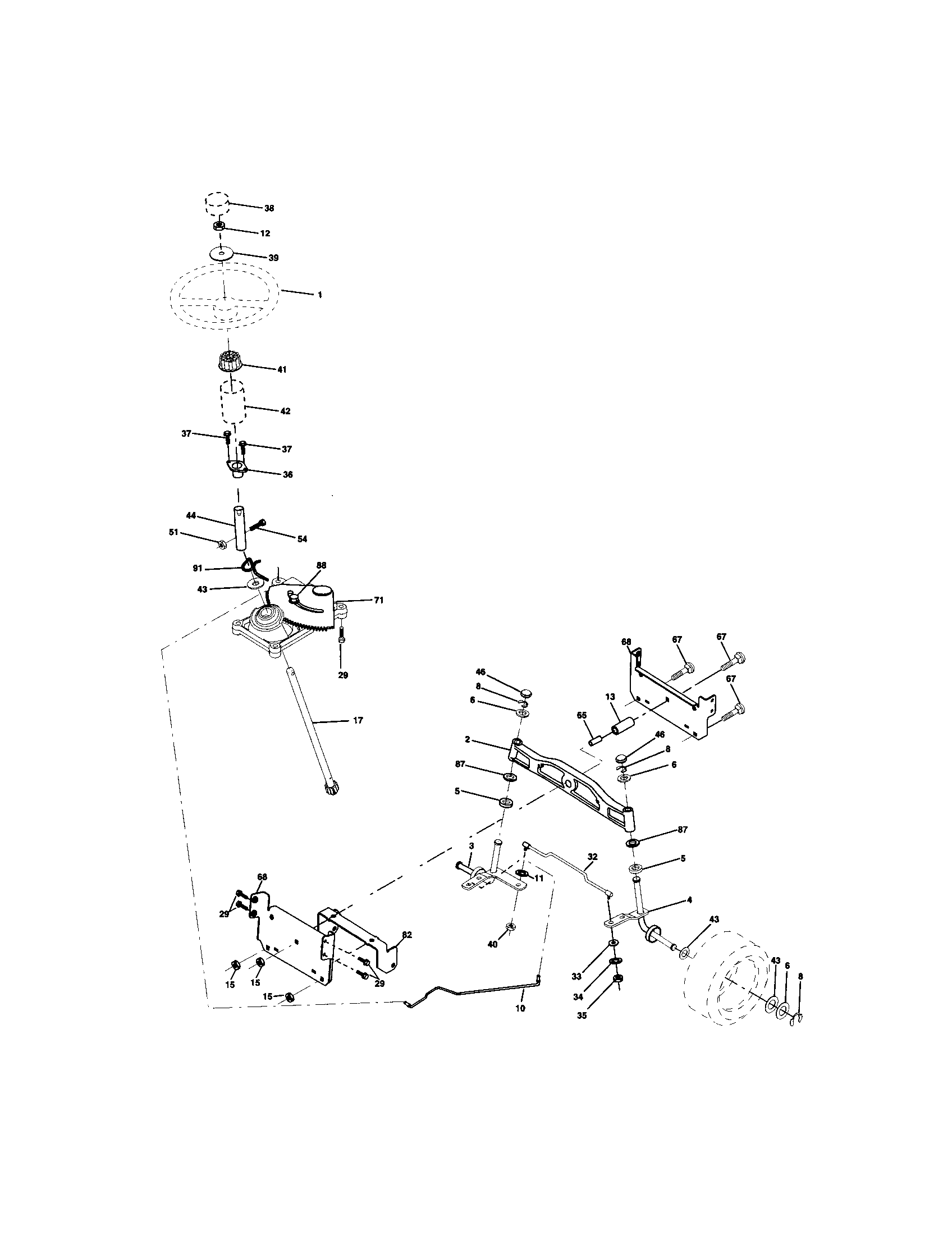 Steering Assembly Diagram and Parts List for 917272481  Craftsman Lawn Tractor