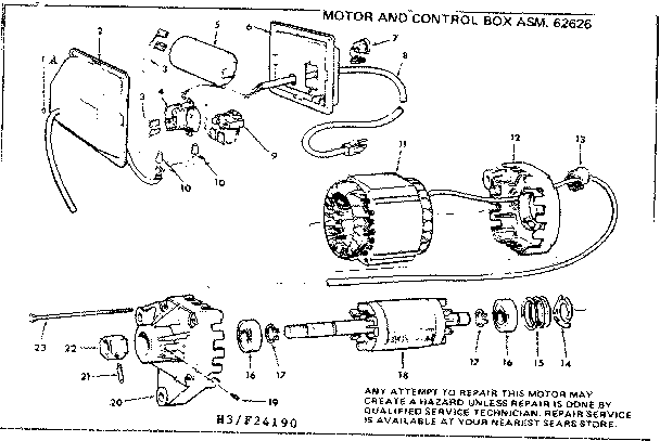 Motor & Control Box Assm Diagram and Parts List for 11324190  Craftsman Power Motor