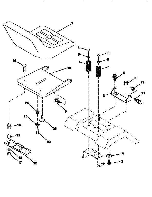 Seat Assembly Diagram and Parts List for 917258512  Craftsman Lawn Tractor