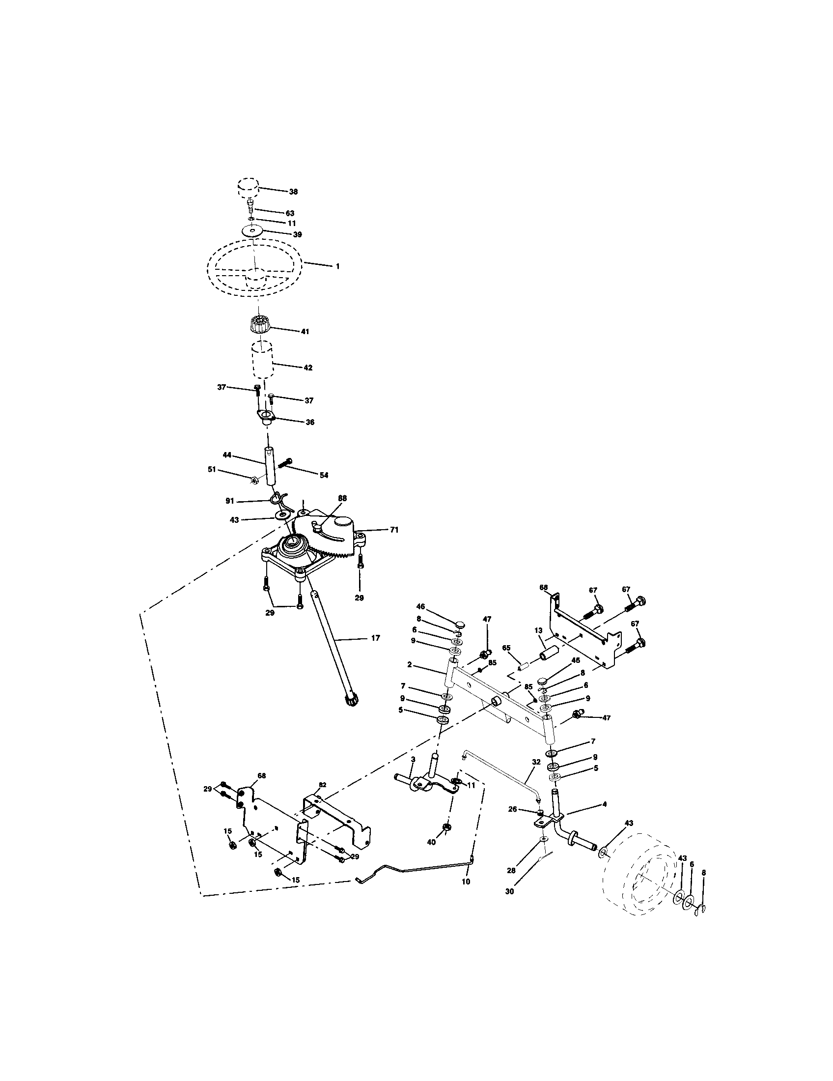 Steering Assembly Diagram and Parts List for 917272074  Craftsman Lawn Tractor