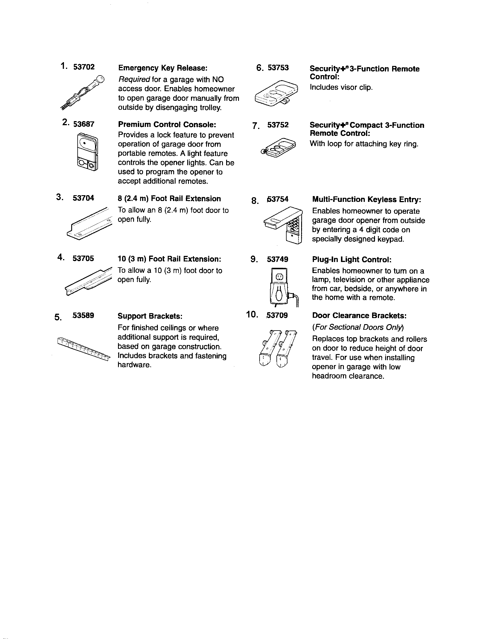 Accessories Diagram and Parts List for 13953648D  Craftsman Garage Door Opener