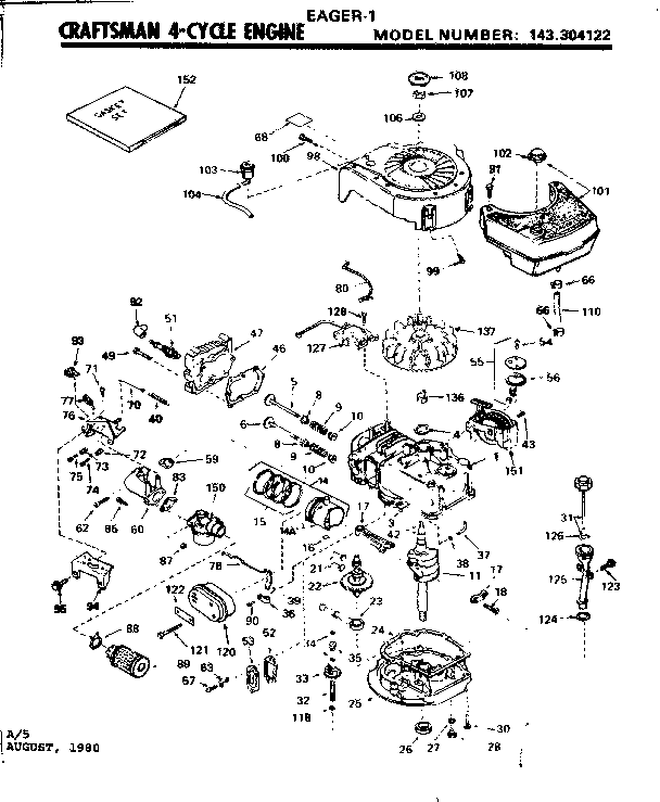 Replacement Parts Diagram and Parts List for 143304122  Craftsman Engine