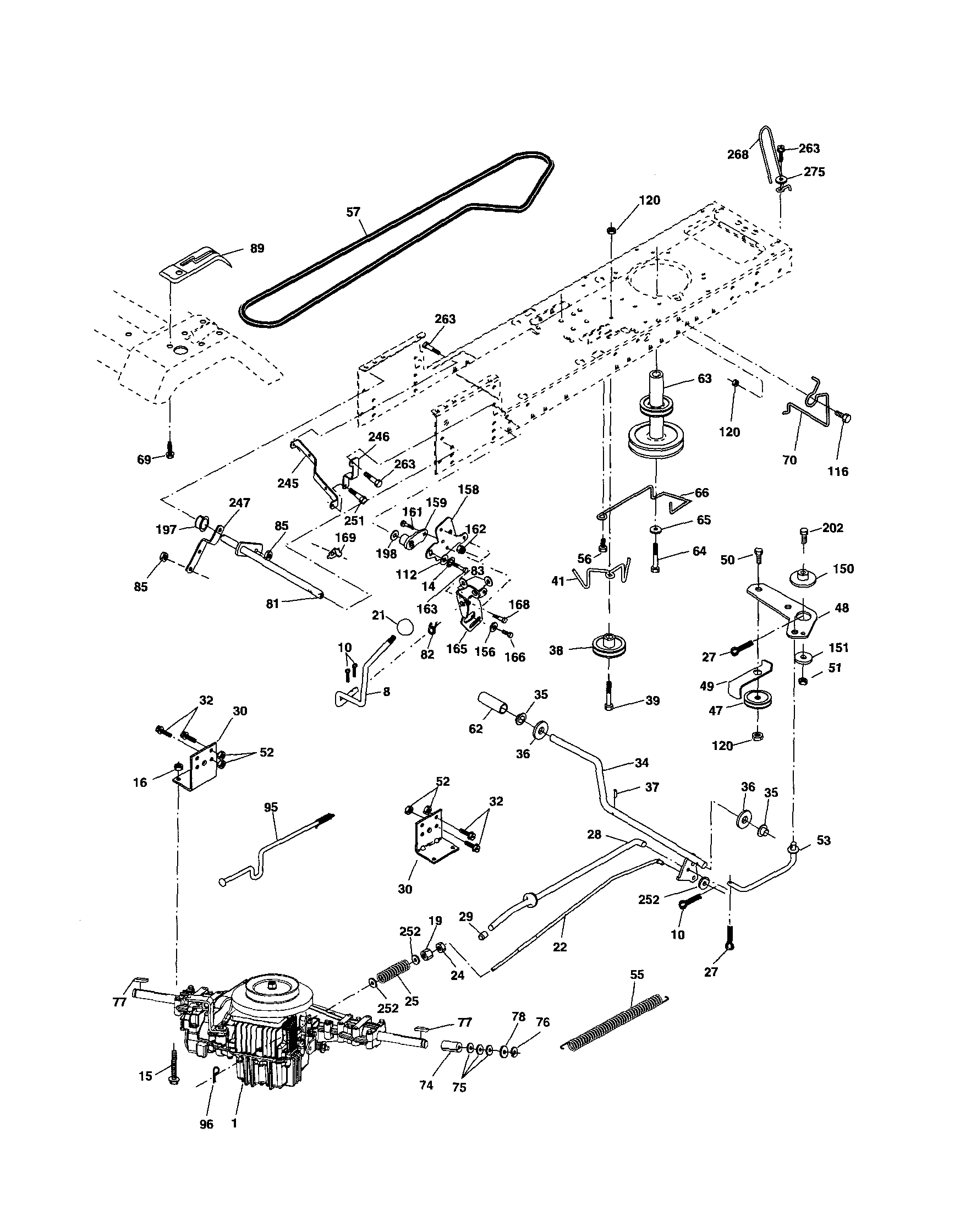 Drive Diagram and Parts List for 917254191  Craftsman Lawn Tractor