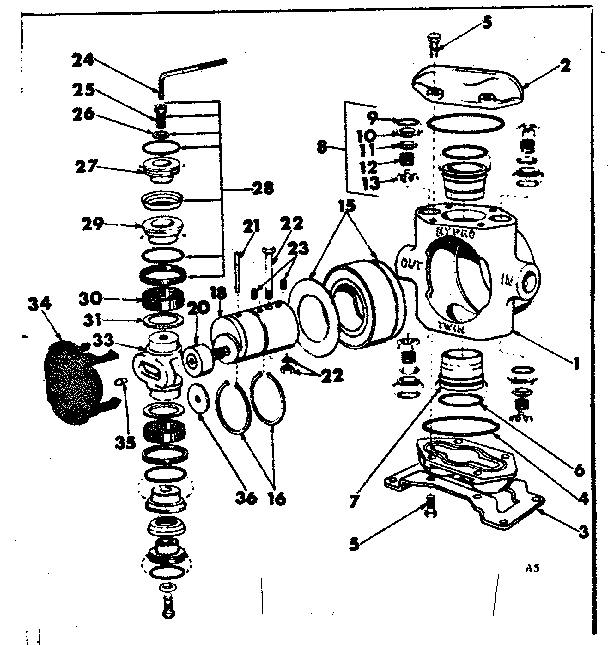 Replacement Parts Diagram and Parts List for 471445750  Craftsman Water Pump