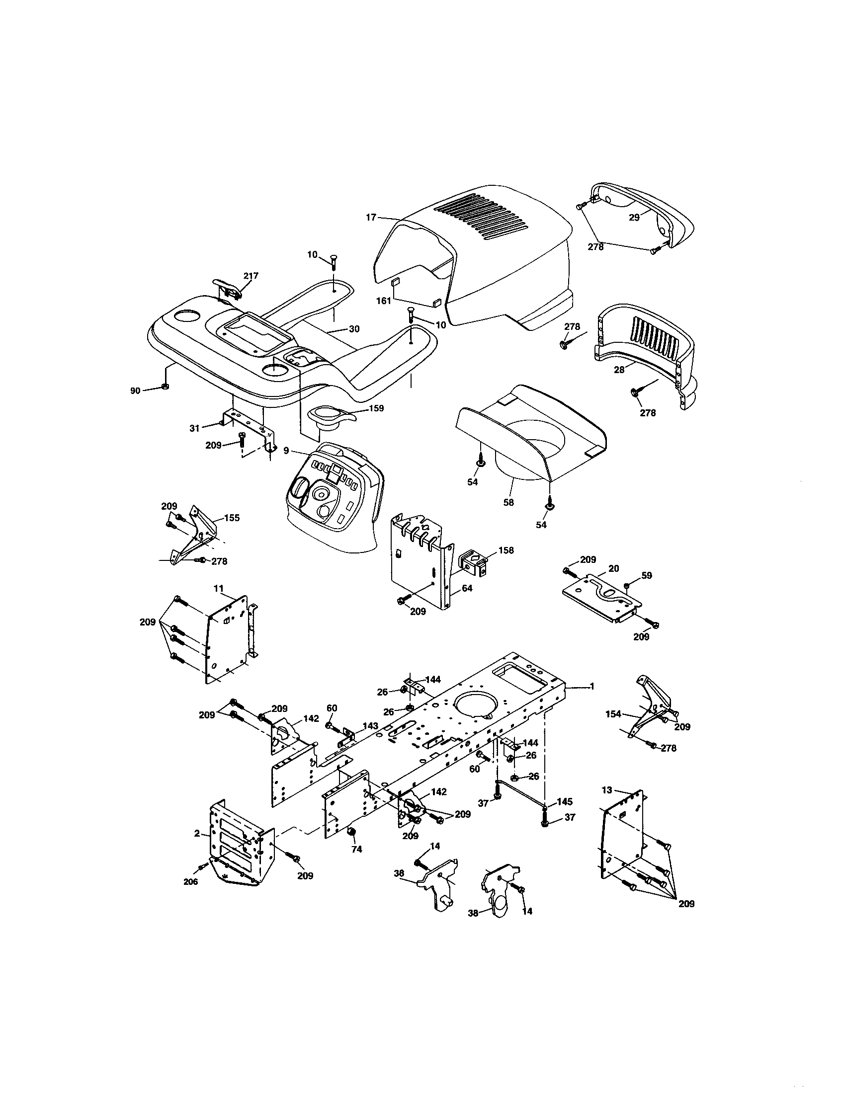 Chassis And Enclosures Diagram and Parts List for 917274041  Craftsman Lawn Tractor
