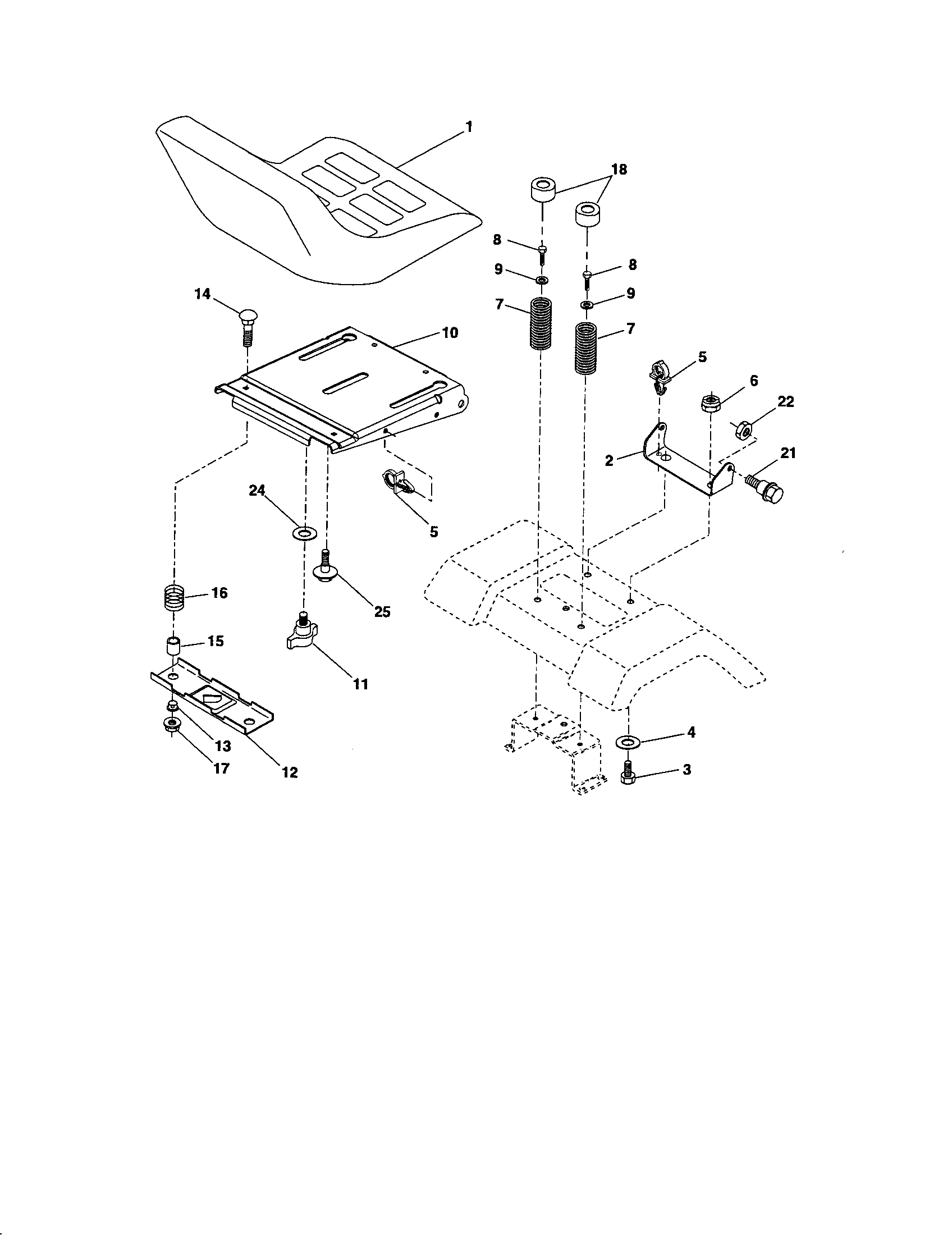 Seat Assembly Diagram and Parts List for 917275682  Craftsman Lawn Tractor