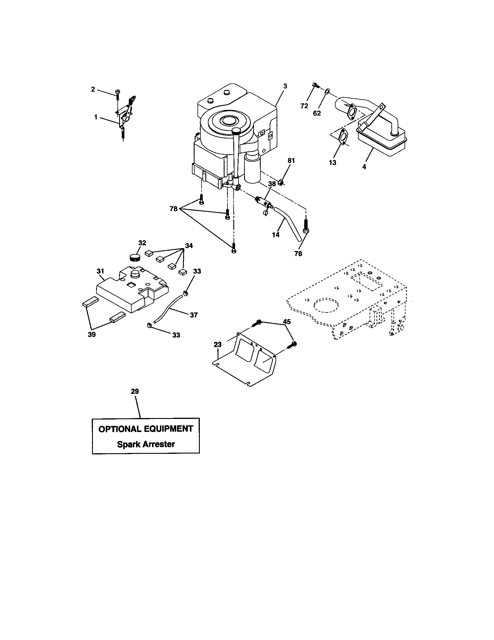 Engine Diagram and Parts List for 917274821  Craftsman Lawn Tractor