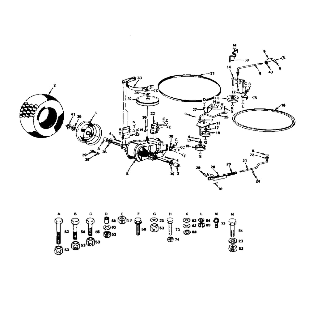 Transmission And Rear Wheel Diagram and Parts List for S252645SAMEAS917252645  Craftsman Lawn Tractor