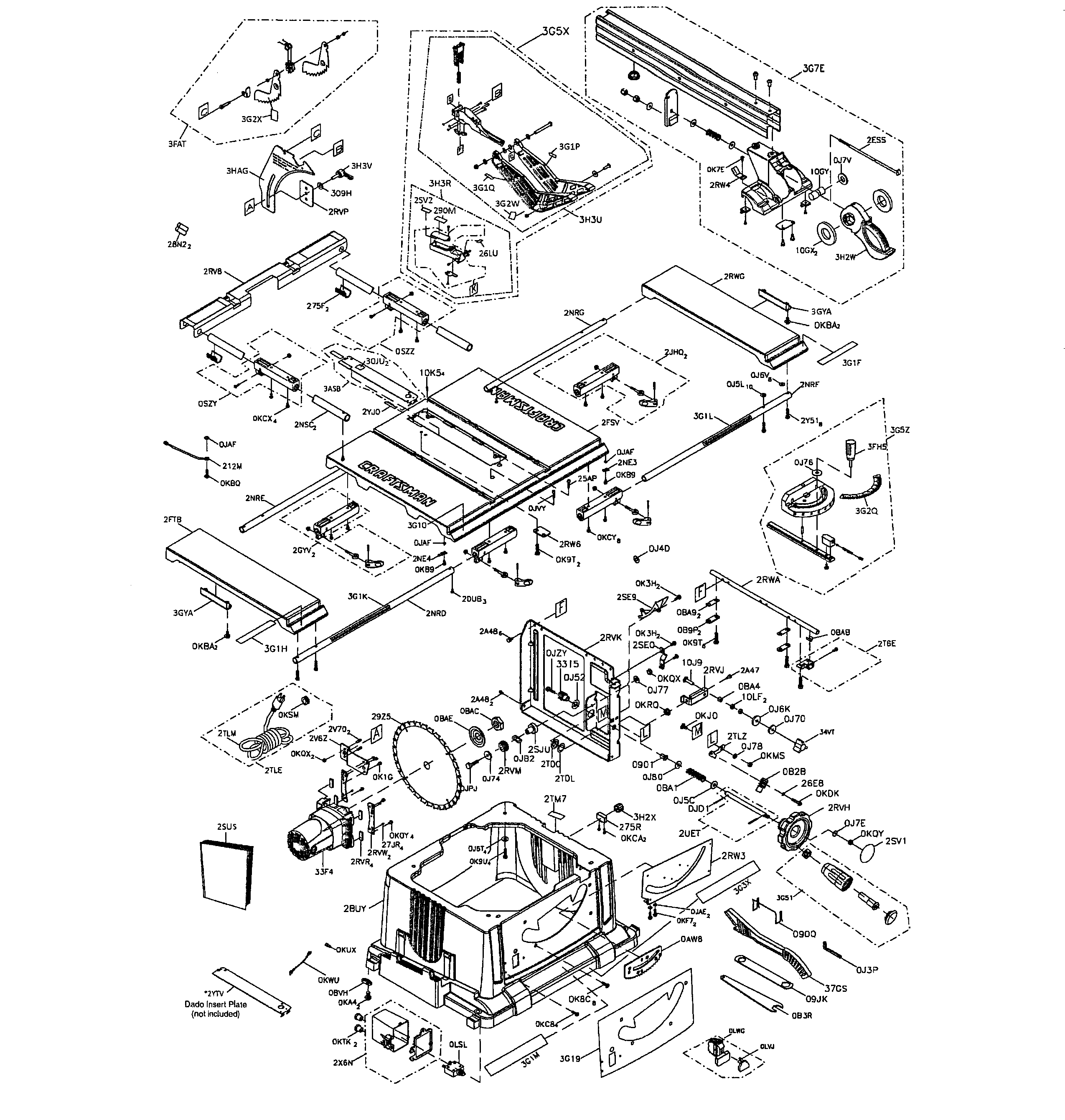 Saw Table Diagram and Parts List for 137218073  Craftsman Table Saw