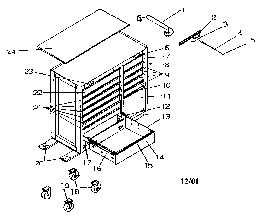 Tool Chest Diagram and Parts List for 706597240  Craftsman Tool Stand & Cart