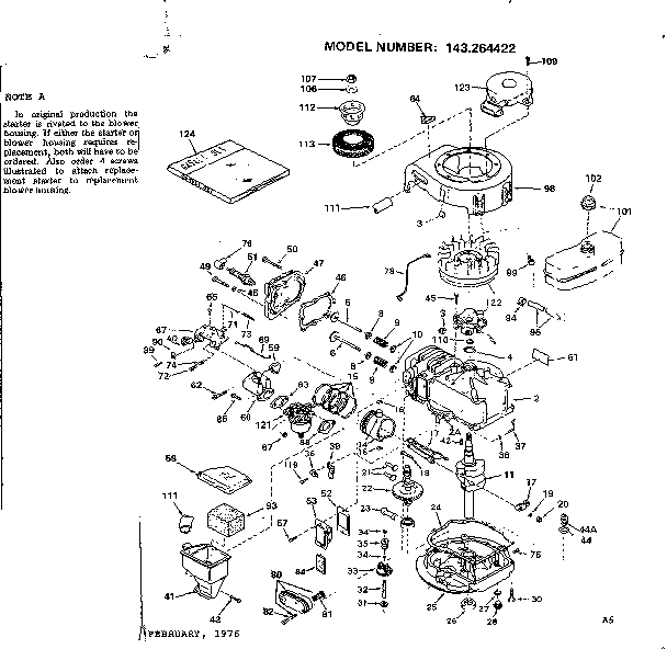Replacement Parts Diagram and Parts List for 143264422  Craftsman Engine