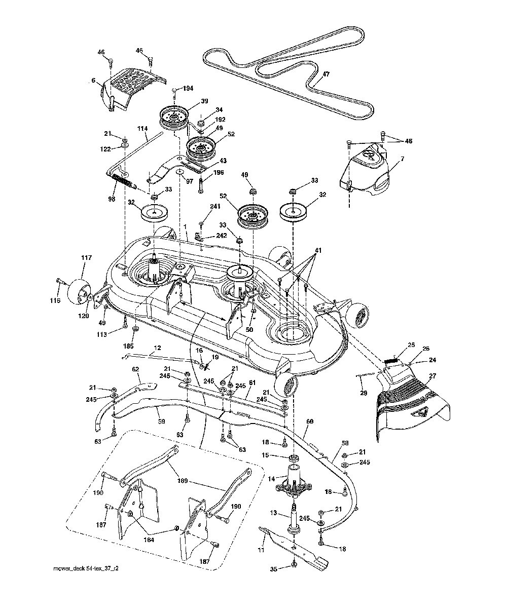 Mower deck Diagram and Parts List for 96042022000  Craftsman Lawn Tractor