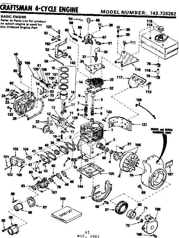 Replacement Parts Diagram and Parts List for 143726262  Craftsman Engine