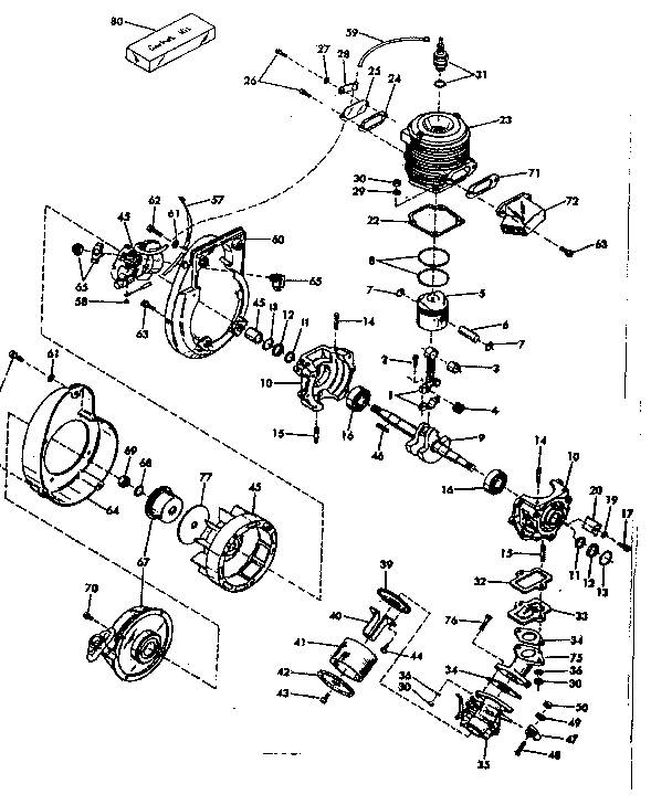 Crankcase Assembly Diagram and Parts List for 91760019  Craftsman Chainsaw