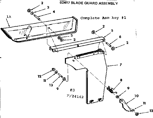 Blade Guard Assembly Diagram and Parts List for 11324142  Craftsman Power Motor