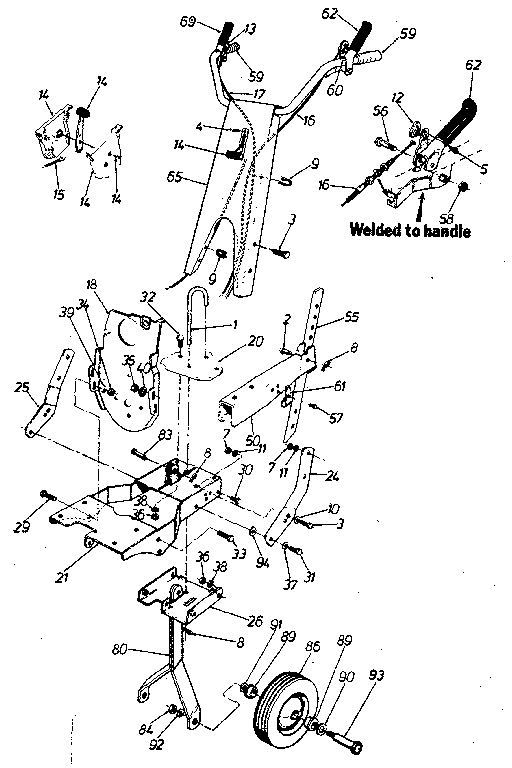 Handle Assembly Diagram and Parts List for 247298710  Craftsman Tiller